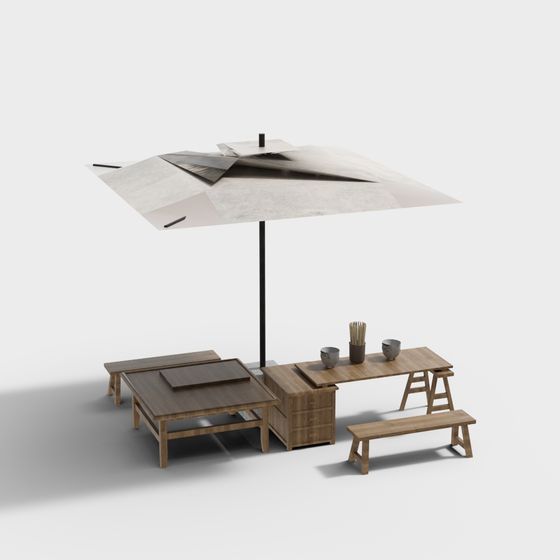 Outdoor Relaxation Area Low-Poly 3D Model
