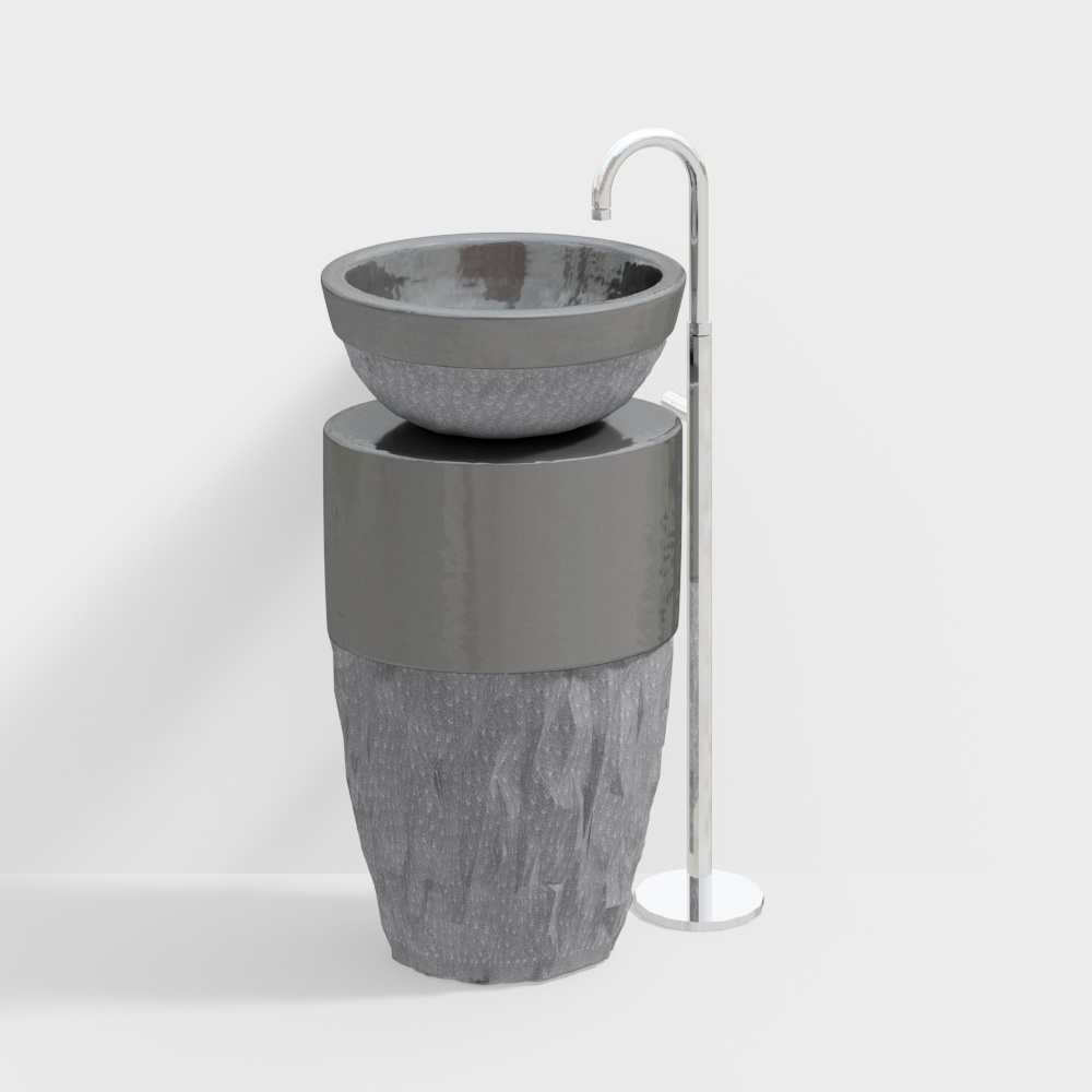 Minimalist Industrial Sink 3D Model – Concrete & Glass
