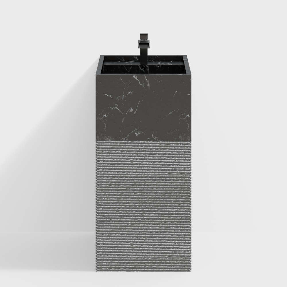 Urban Pillar 3D Model – Black Marble with Gray Weave