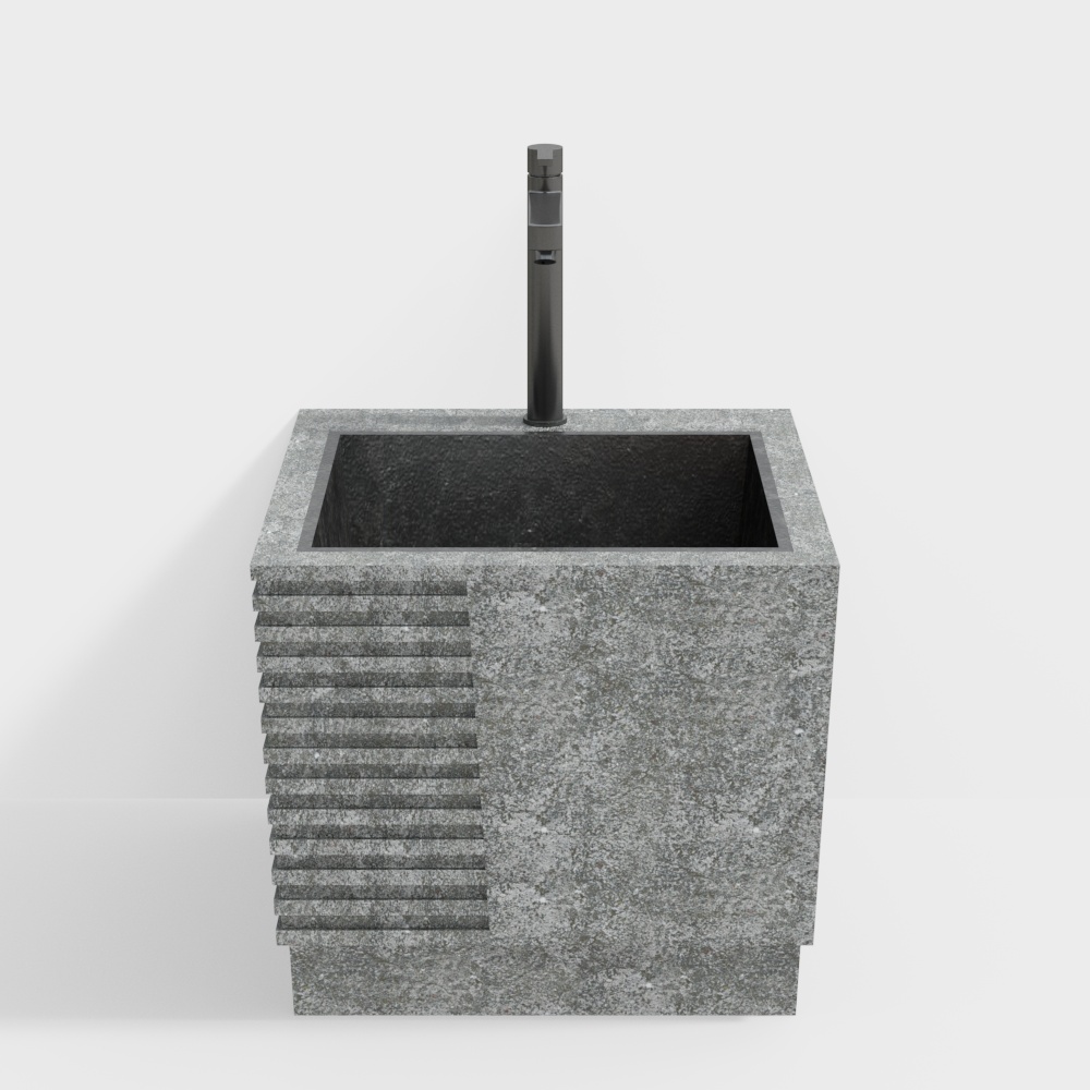 Low Poly Concrete Sink 3D Model – Gray Textured Design
