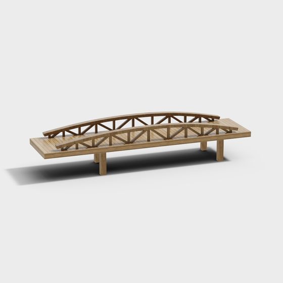 Elegant Wooden Arch Bridge 3D model