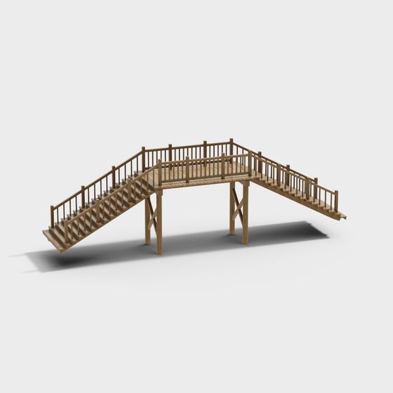 Rustic Wooden Bridge 3D Model