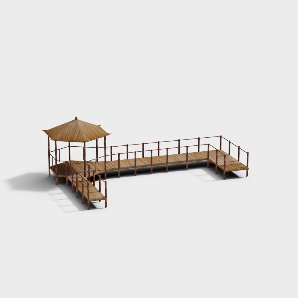 Oriental-Style Wooden Pavilion 3D model