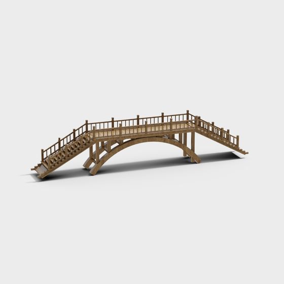 Elegant Low-Poly Wooden Bridge 3D model