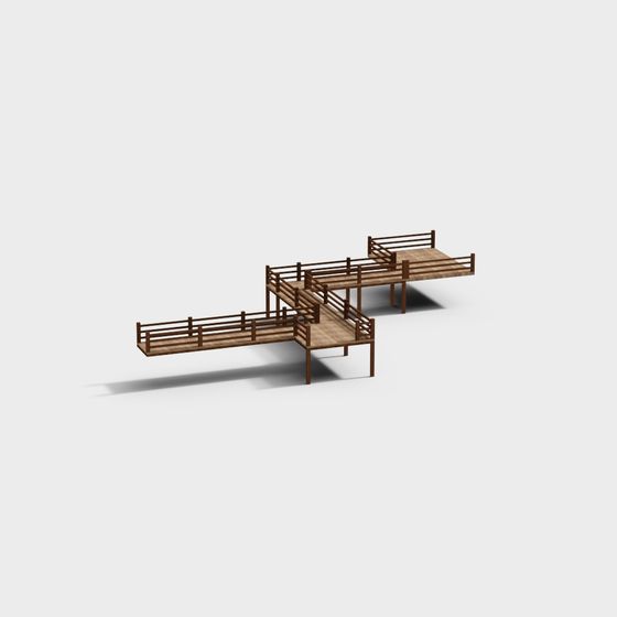 Rustic Low-Poly Wooden Bridge 3D model