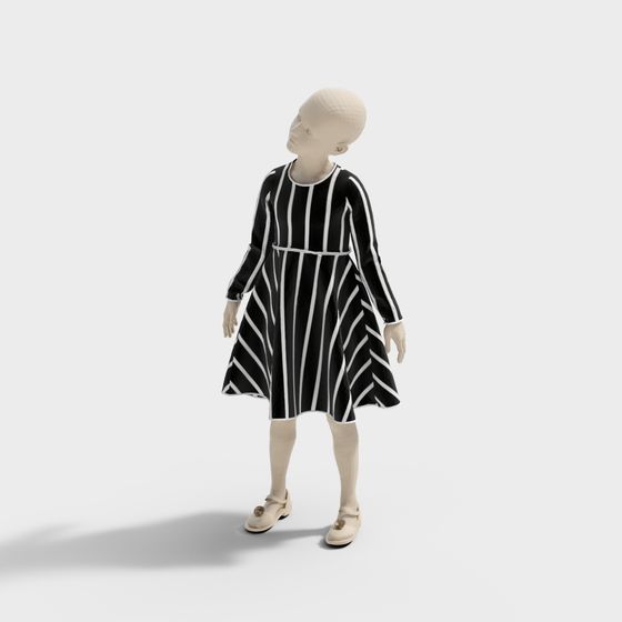 Black and White Striped Princess 3D model for Creative Projects