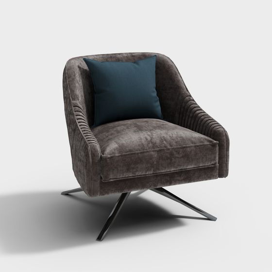 Elegant Grey Velvet Armchair 3D Model