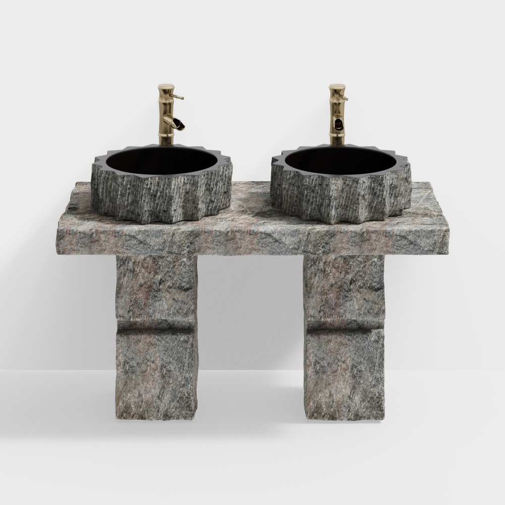 Natural Stone Double Sink 3D Model – Low-Poly Stone Design