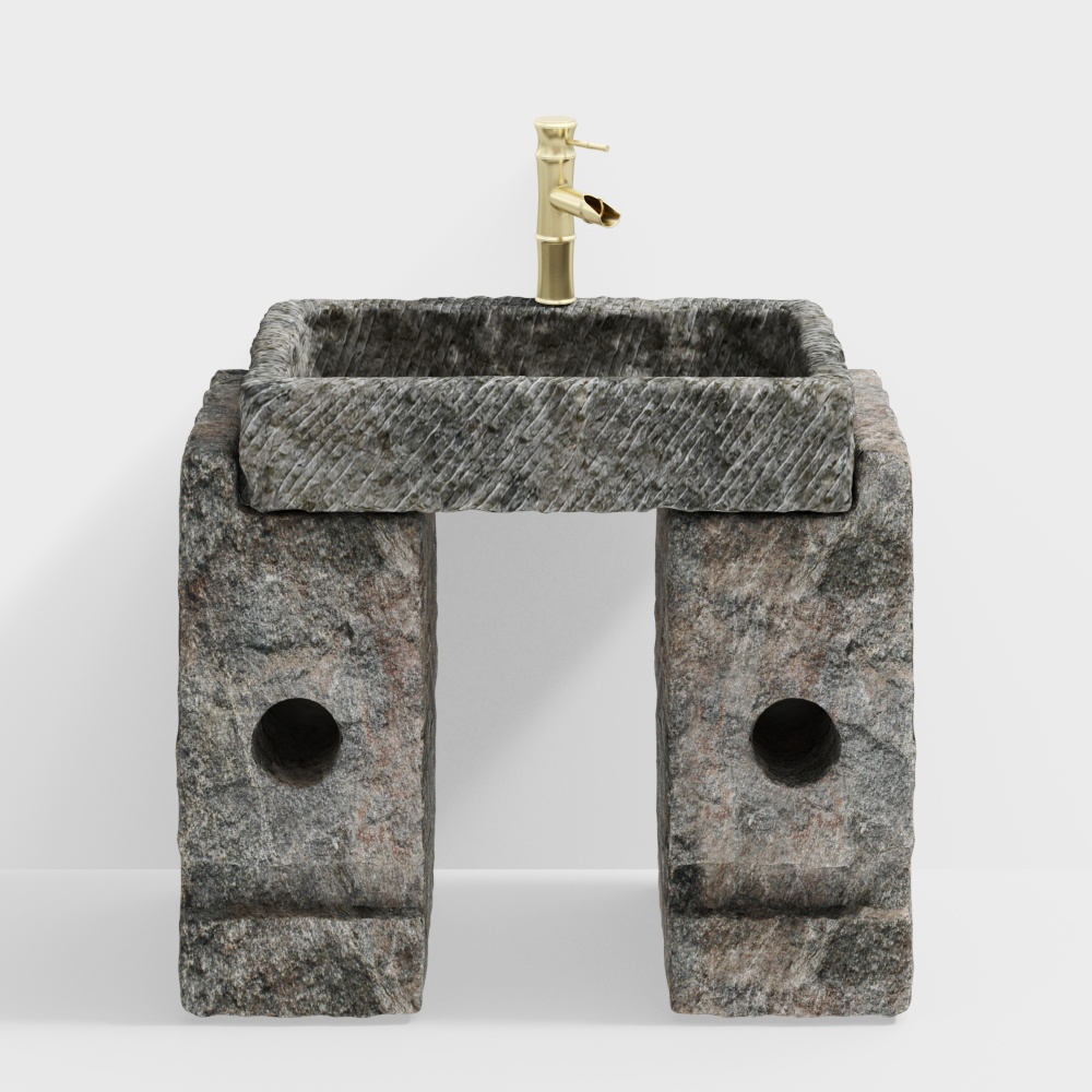 Natural Stone Basin 3D Model – Textured Rock Design