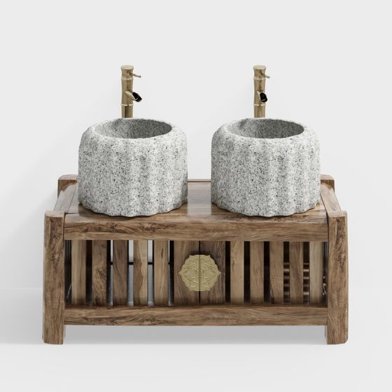 Elegant Dual Sink Bathroom Cabinet 3D model