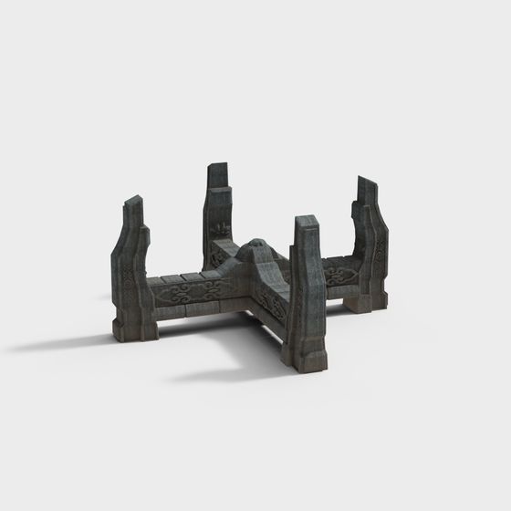 Traditional Low-Poly Stone Bridge Railing 3D model