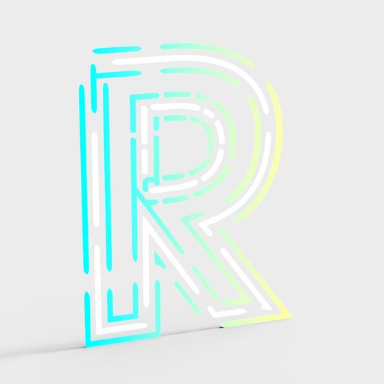 Stylish Neon Letter R Low-Poly 3D Model