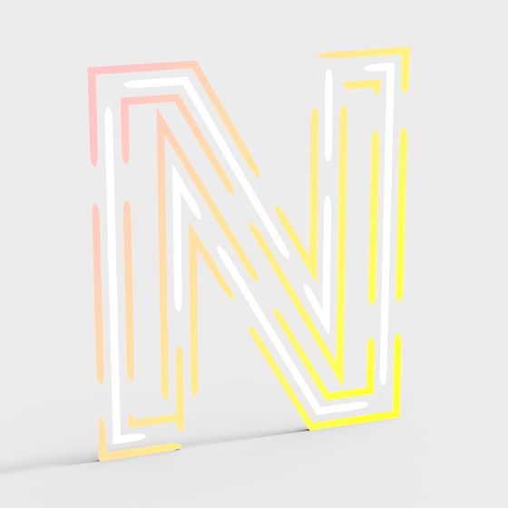 Neon Letter N 3D model for Creative Projects