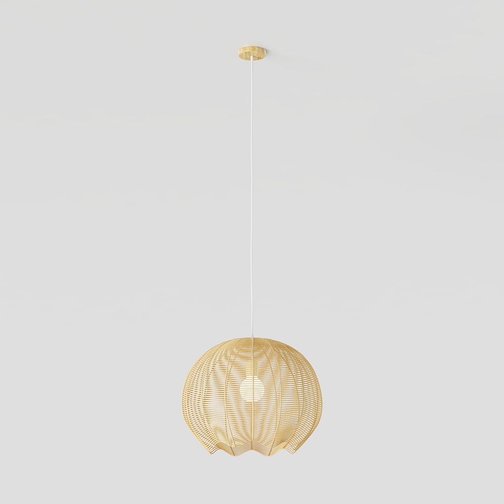 Stylish Low Poly Pendant Light – Golden Metal & Woven Shade