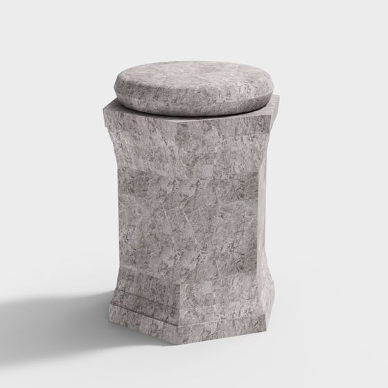 Elegant Marble Round Stool 3D Model