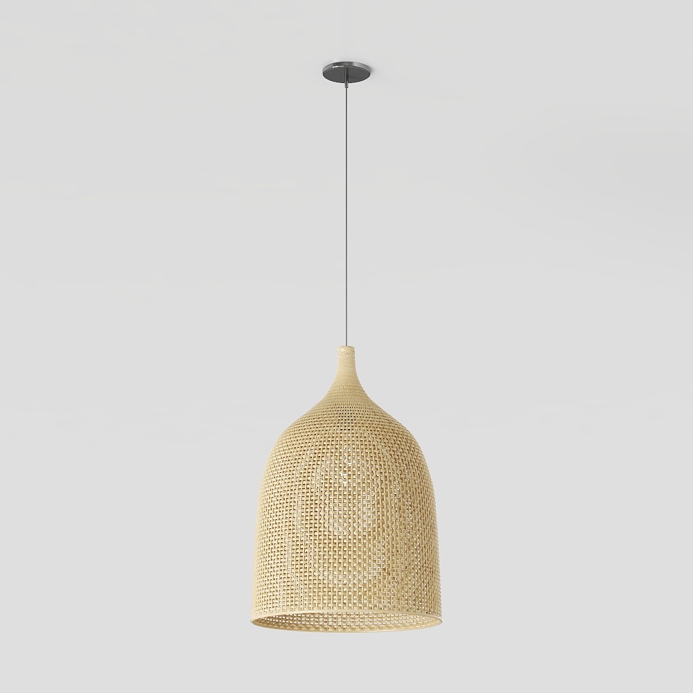 Charming Low-Poly Pendant Light – Beige Woven Design