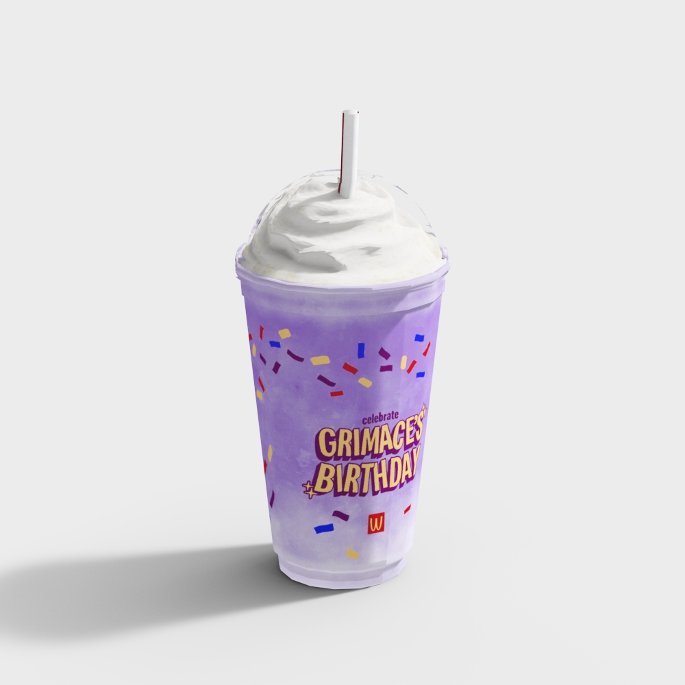 Grimace's Birthday Milkshake 3D Model – Festive Low-Poly Drink