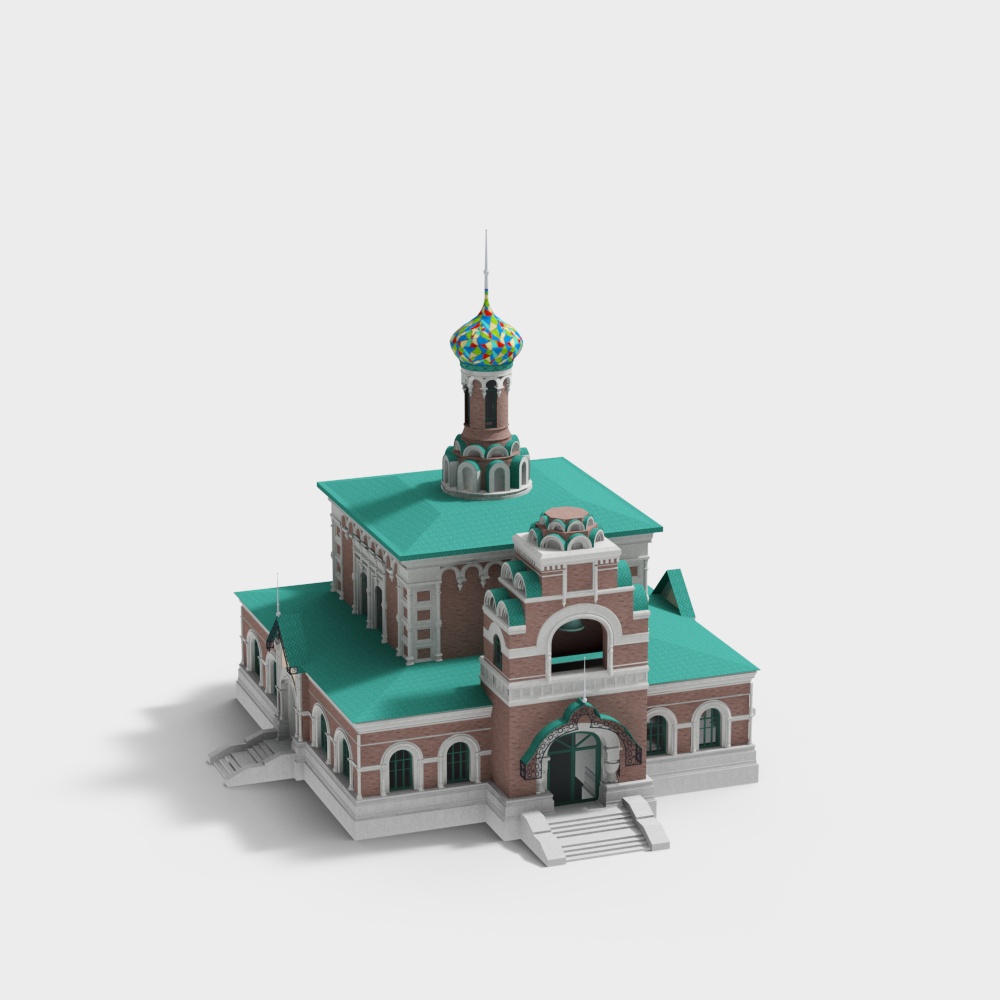 Colorful Low-Poly Church 3D model