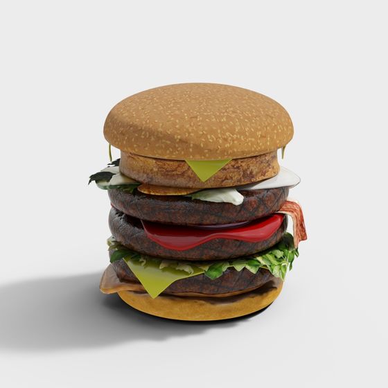 Low-Polygon Hamburger 3D Model for Creative Projects