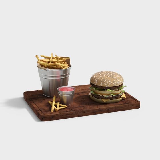 Realistic Hamburger and Fries 3D model