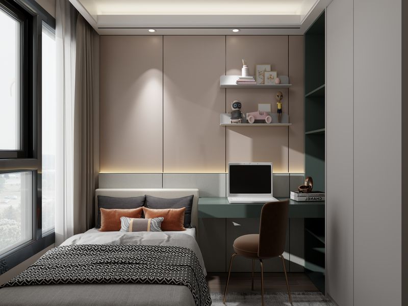 Modern Gray Bedroom with Warm Accents