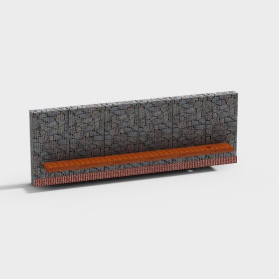 Stone Wall Bench 3D model for Urban Spaces