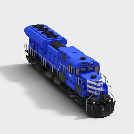Stylish Low-Poly Blue Locomotive 3D model