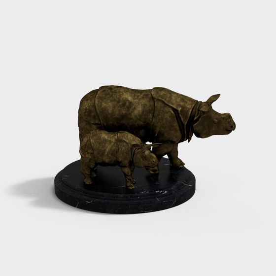 Rhino Mother and Calf 3D Model