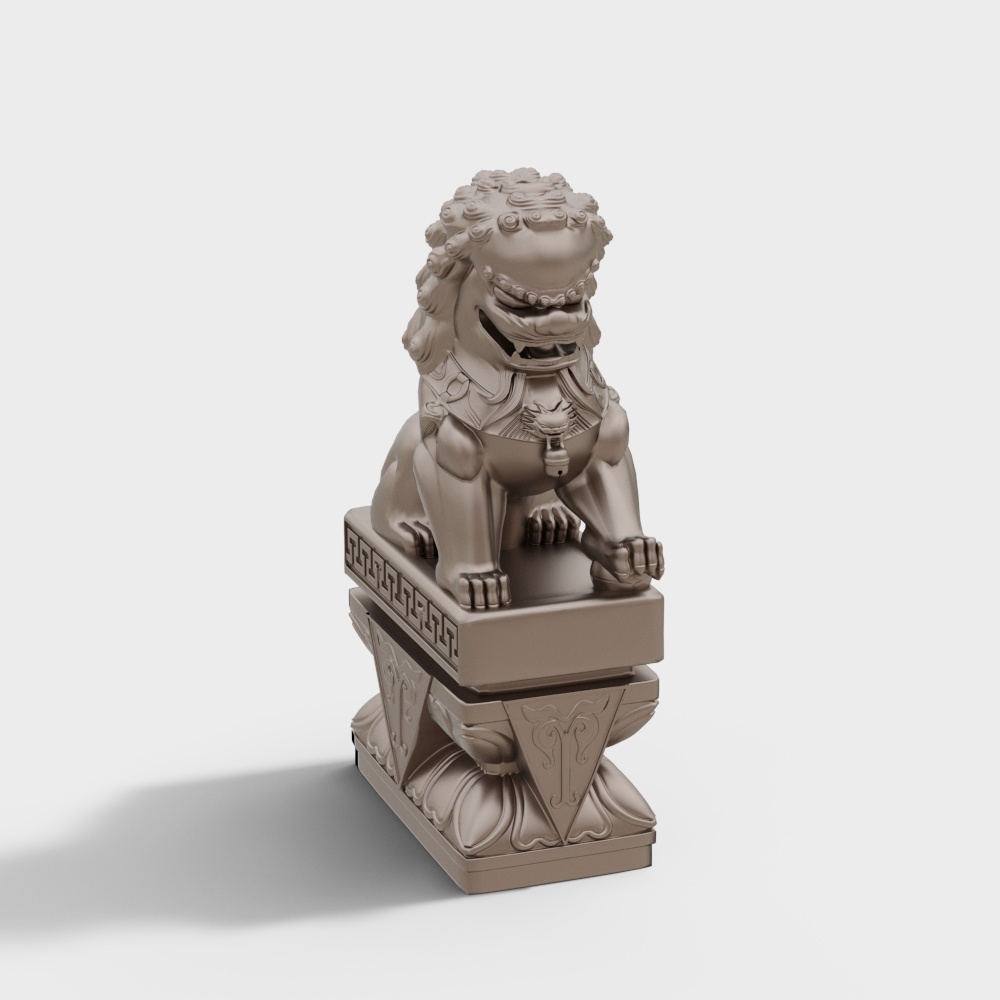Low Poly Stone Lion Statue 3D model