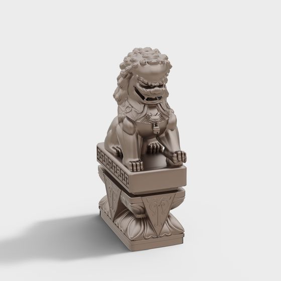 Low Poly Stone Lion Statue 3D model