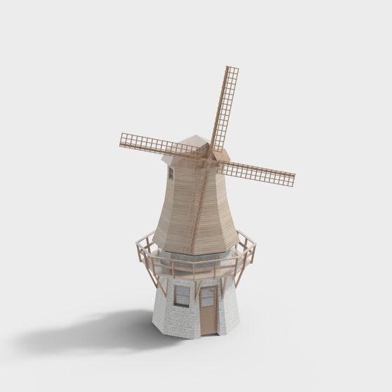 Charming Low-Polygon Windmill 3D model