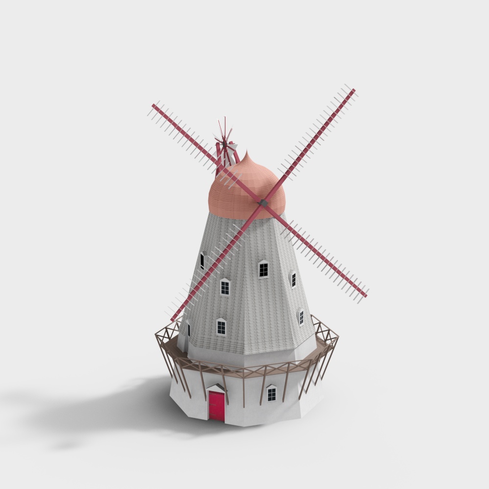 Charming Low-Poly Windmill 3D Model