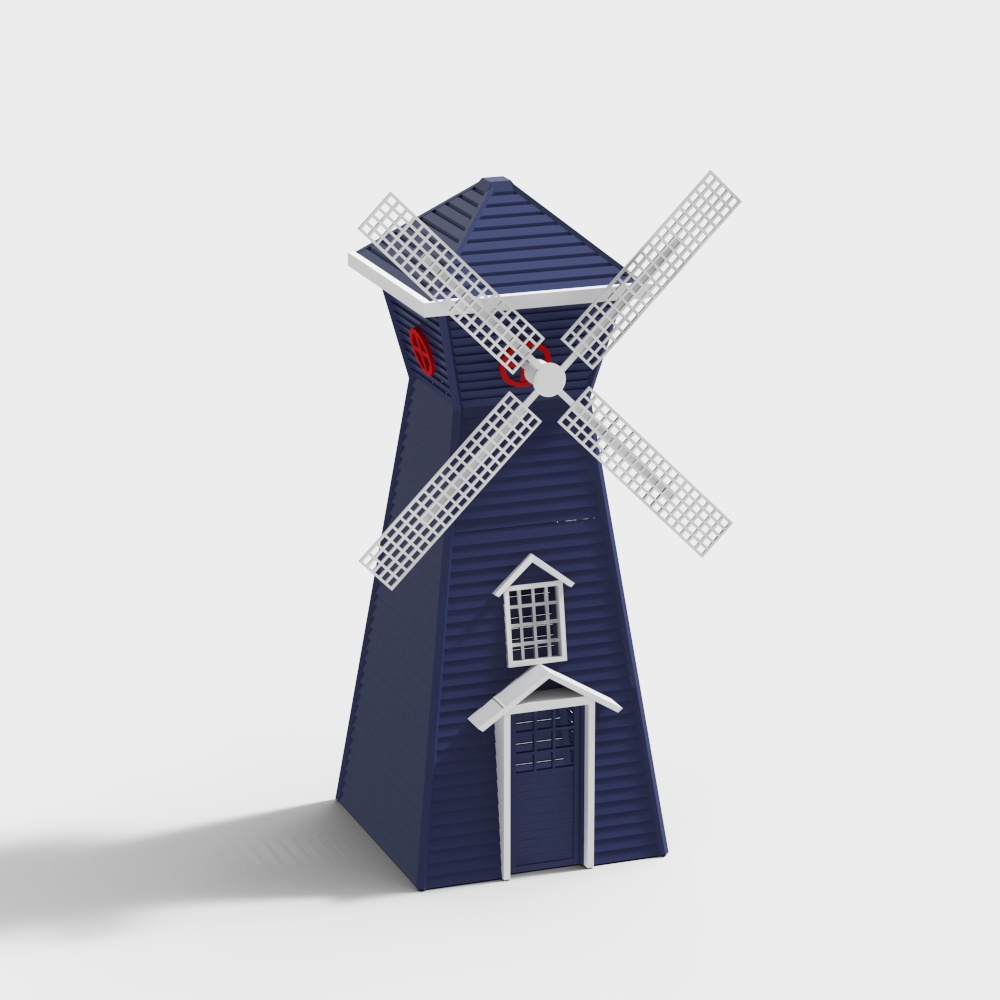 Detailed Low-Polygon Dutch Windmill 3D model