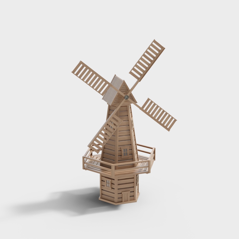 Charming Low-Poly Windmill 3D model