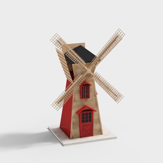 Fairytale Low-Polygon Windmill 3D model