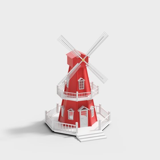 Charming Windmill 3D Model with Whimsical Design