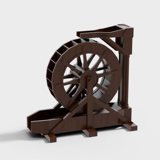 Vintage Waterwheel 3D model with Low Poly Design