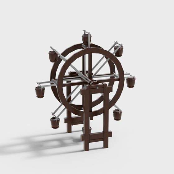 Detailed Traditional Waterwheel 3D model
