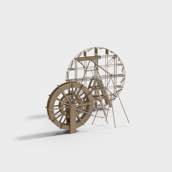 Wooden Water Wheel 3D model