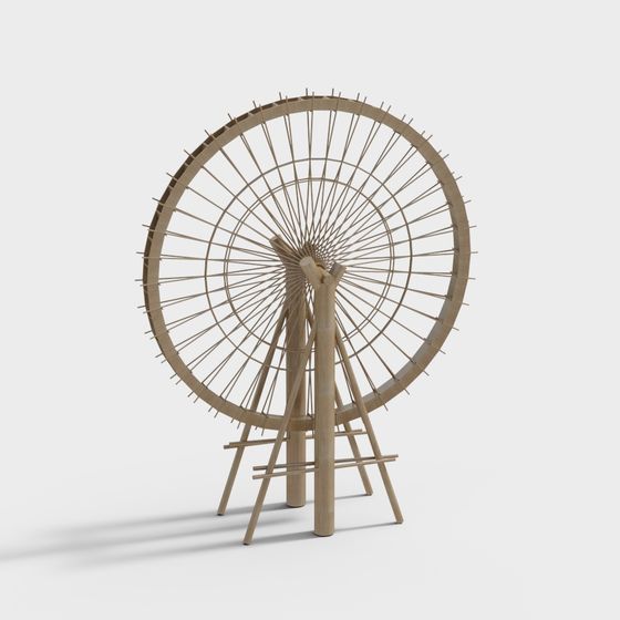 Wooden Spinning Wheel 3D model