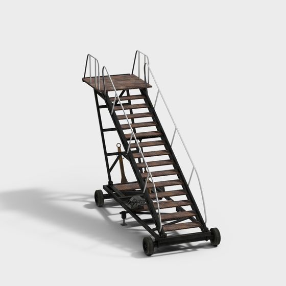 Stylish Industrial Aesthetic Mobile Ladder 3D model
