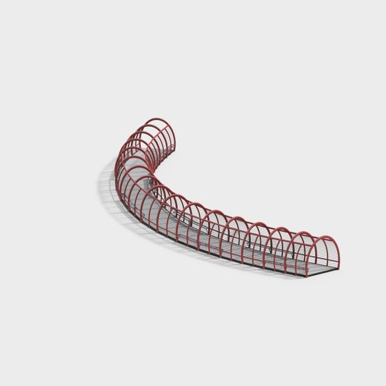 Winding Red Metal Arch Bridge 3D model