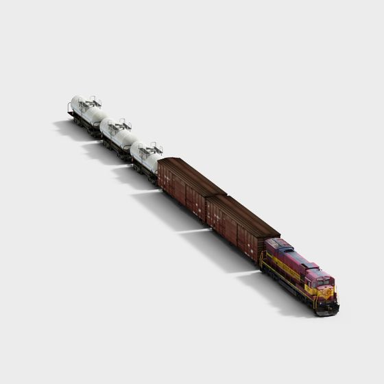 Industrial Train Locomotive and Freight Car 3D model
