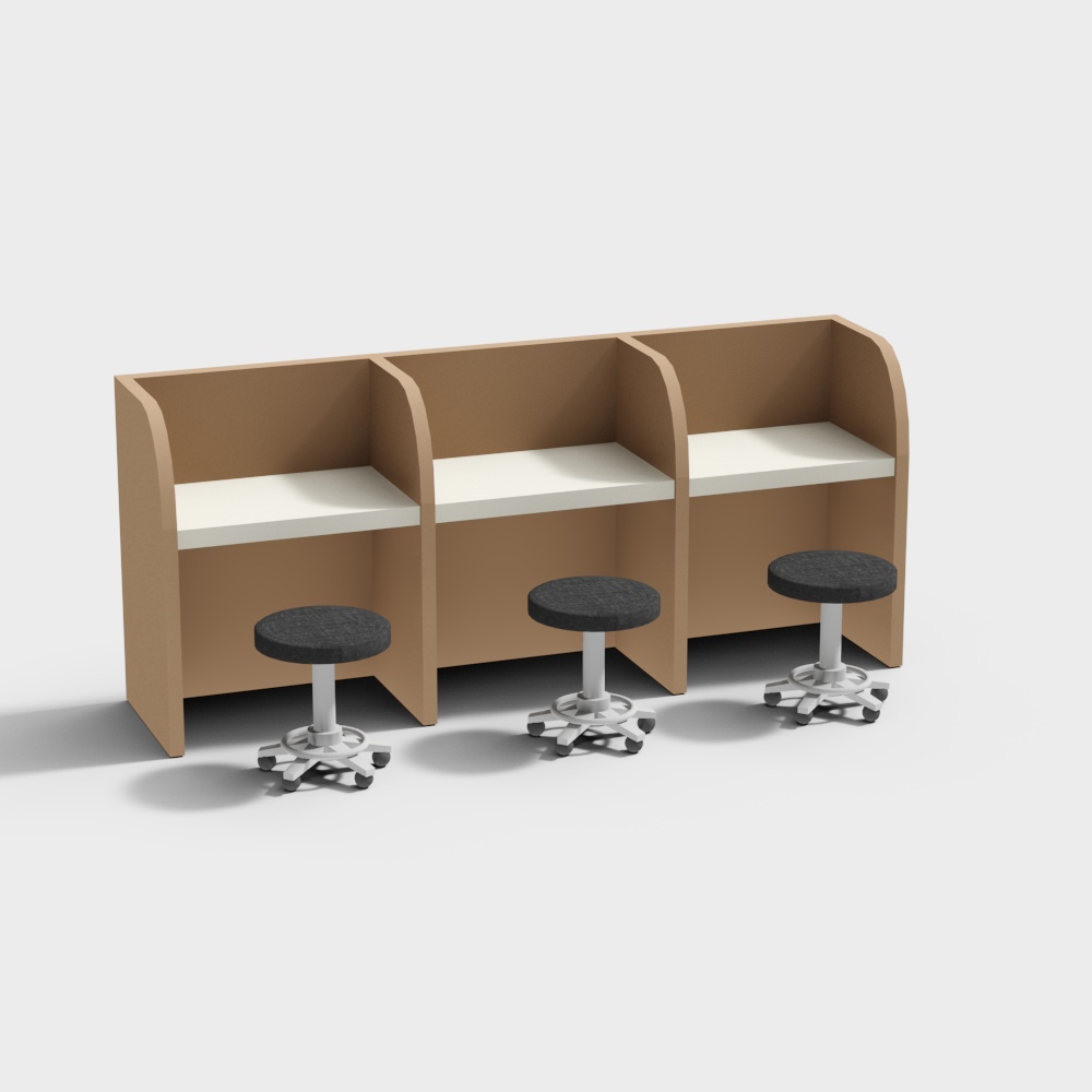 Flexible Workspace 3D Model – Warm Wood and White Surface