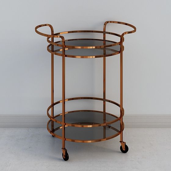 Elegant Low-Polygon Bar Cart 3D model