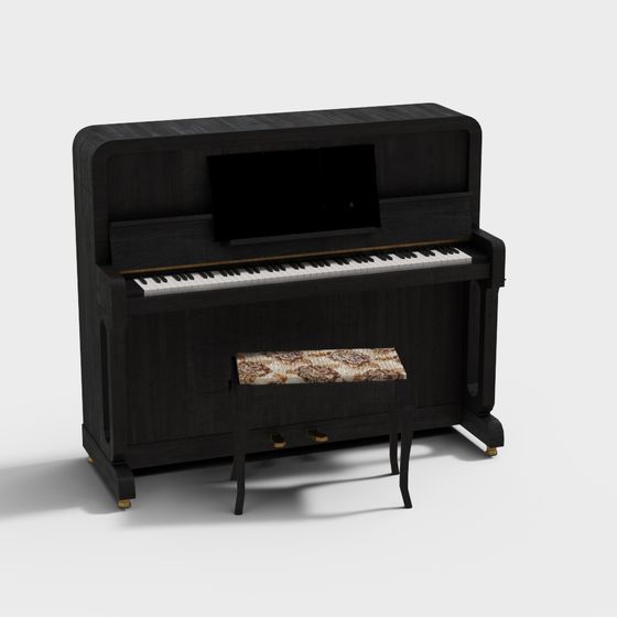 Elegant Black Piano 3D model for Design Projects