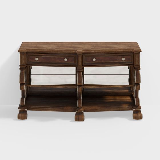 Vintage Style 3D Model Desk and Chair Set