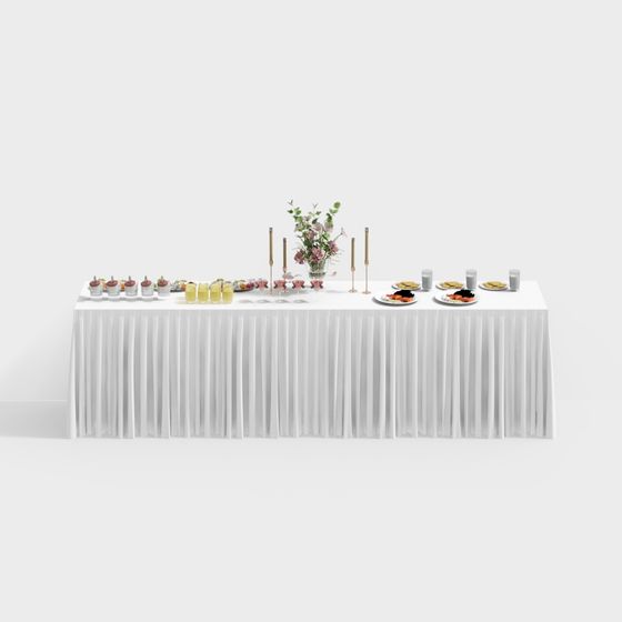 Low Table Setting Elegant Low-Poly Dining Table Setting with Dishes