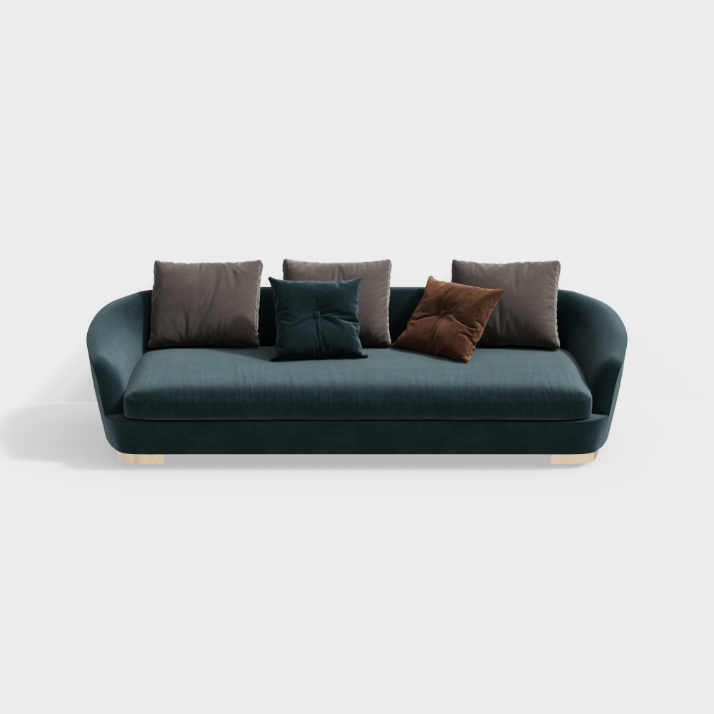 Stylish Low-Poly Sofa 3D Model – Velvet Cushions Design