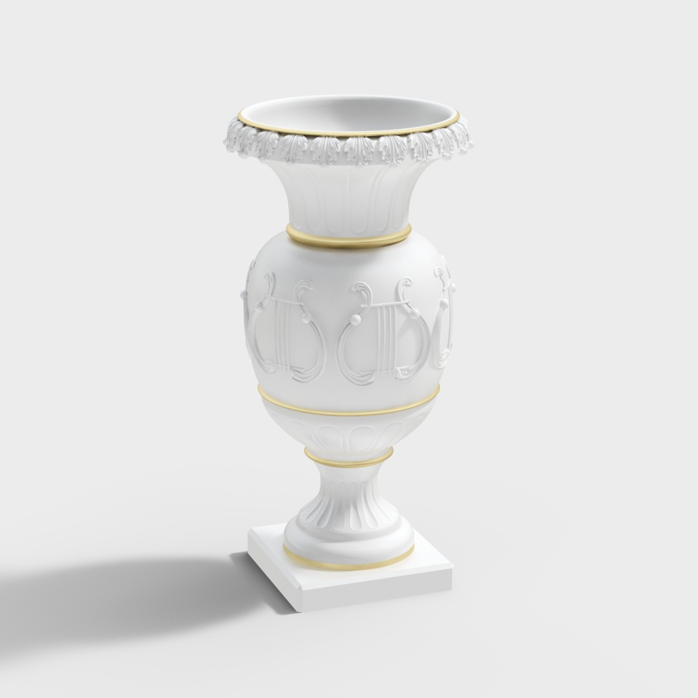 Harmony of Music Vase 3D Model – Low-Poly Gold Accent